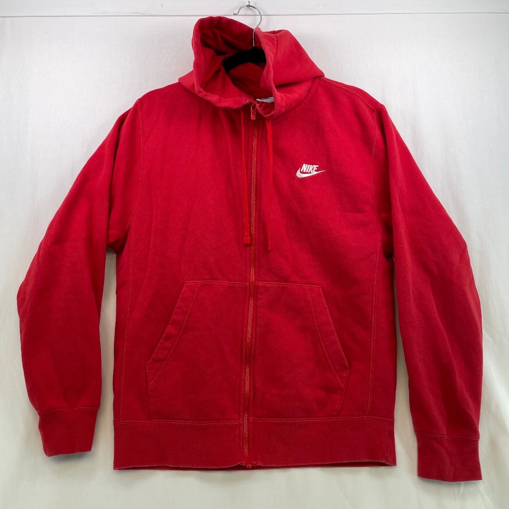 Nike Hoodie Red Zip Embroidered Logo Men Unisex Size Small